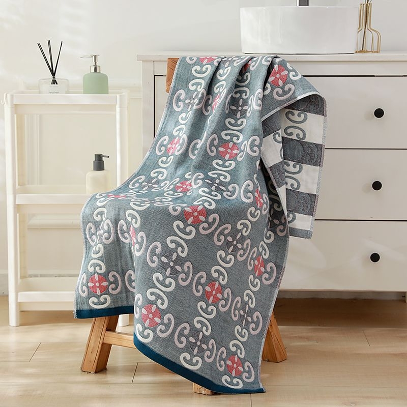 Unique Item Vonios rankšluostis iš 100% medvilnės, keturių sluoksnių marle, unisex, greitas džiūvimas, Jacquard audinys 150D, svoris mažiau nei 100 g