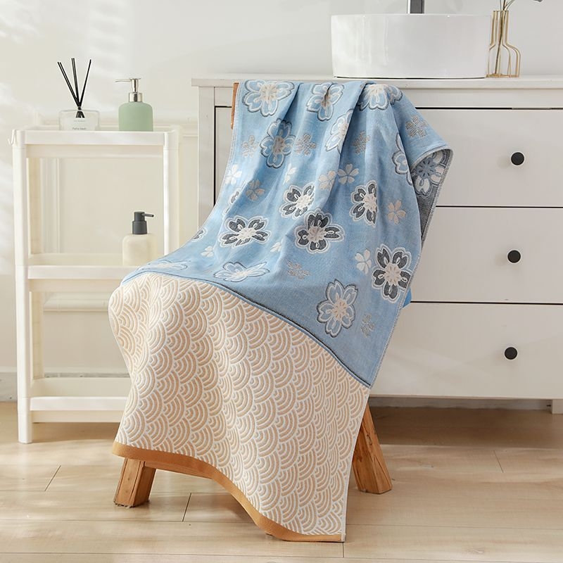 Unique Item Vonios rankšluostis iš 100% medvilnės, keturių sluoksnių marle, unisex, greitas džiūvimas, Jacquard audinys 150D, svoris mažiau nei 100 g