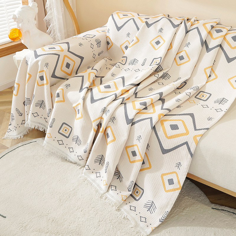 Sofa užvalkalas nordinio stiliaus su geometrijiniu raštu, vaflinis audinys, tinkamas dviejų vietų sofai, mišraus audinio