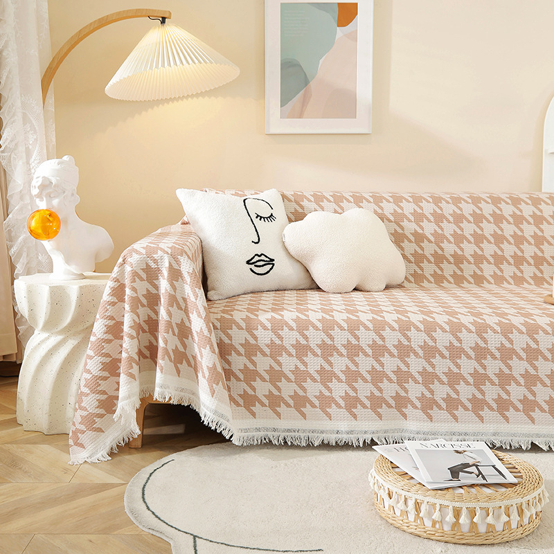 Sofa užvalkalas nordinio stiliaus su geometrijiniu raštu, vaflinis audinys, tinkamas dviejų vietų sofai, mišraus audinio