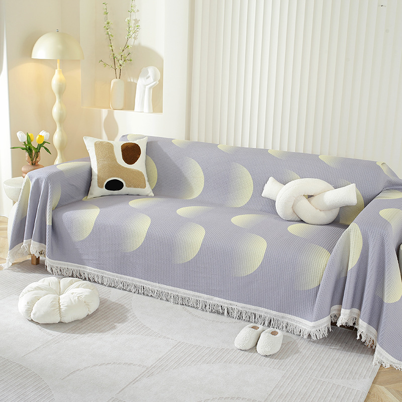 Sofa užvalkalas nordinio stiliaus su geometrijiniu raštu, vaflinis audinys, tinkamas dviejų vietų sofai, mišraus audinio