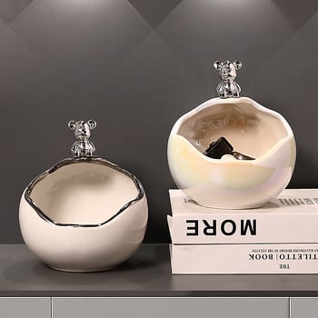 Keramikinis lokys raktų laikiklis įėjimo dekorui, rankomis dažytas, lengvas prabanga stilius