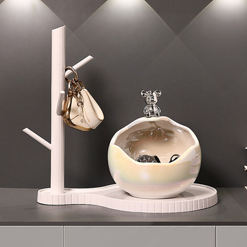 Keramikinis lokys raktų laikiklis įėjimo dekorui, rankomis dažytas, lengvas prabanga stilius