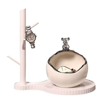 Keramikinis lokys raktų laikiklis įėjimo dekorui, rankomis dažytas, lengvas prabanga stilius