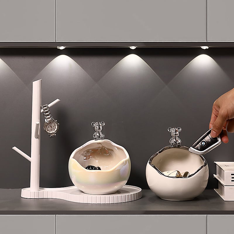 Keramikinis lokys raktų laikiklis įėjimo dekorui, rankomis dažytas, lengvas prabanga stilius