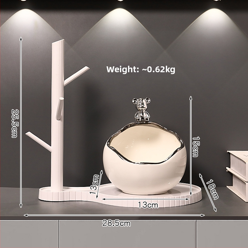 Keramikinis lokys raktų laikiklis įėjimo dekorui, rankomis dažytas, lengvas prabanga stilius
