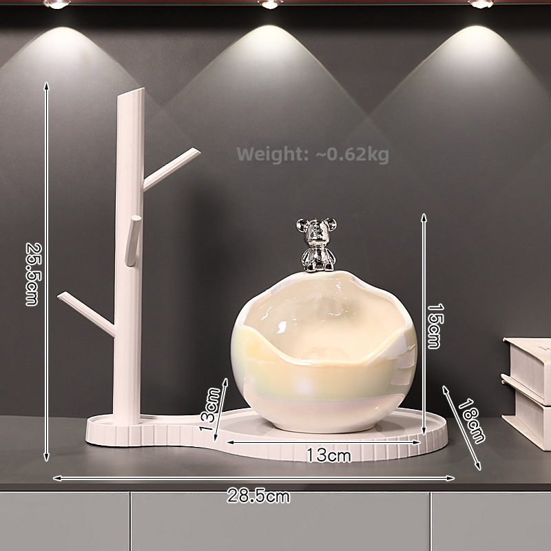 Keramikinis lokys raktų laikiklis įėjimo dekorui, rankomis dažytas, lengvas prabanga stilius