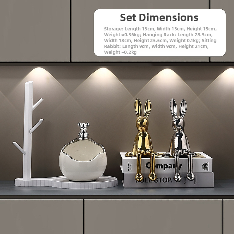 Keramikinis lokys raktų laikiklis įėjimo dekorui, rankomis dažytas, lengvas prabanga stilius