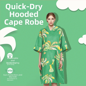 Dėvimas rankšluosčio chalatas su gobtuvu, sugeriantis, dvipusis velūras, svoris 200–300 g, siūlai 150D — Chiti