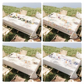 PVC staltiesė kempingui, atspari vandeniui ir aliejui, apsauga nuo nudegimų ir šilumos izoliacija, stačiakampio formos su gėlių raštu, šiuolaikiškas stilius