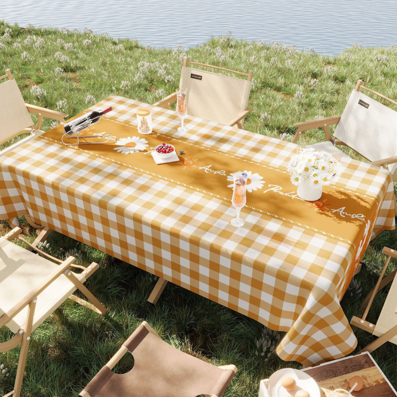 PVC staltiesė kempingui, atspari vandeniui ir aliejui, apsauga nuo nudegimų ir šilumos izoliacija, stačiakampio formos su gėlių raštu, šiuolaikiškas stilius