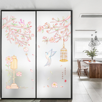 Langų plėvelė su matinou paviršiumi – elektrostatinis prilipimas, PVC; stilius: Naujasis Kinijos stilius; tinkama svetainei, miegamajam ir vonios kambariui