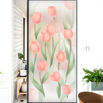 Langų plėvelė su matinou paviršiumi – elektrostatinis prilipimas, PVC; stilius: Naujasis Kinijos stilius; tinkama svetainei, miegamajam ir vonios kambariui