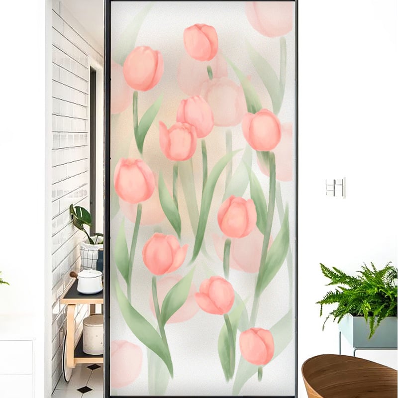 Langų plėvelė su matinou paviršiumi – elektrostatinis prilipimas, PVC; stilius: Naujasis Kinijos stilius; tinkama svetainei, miegamajam ir vonios kambariui