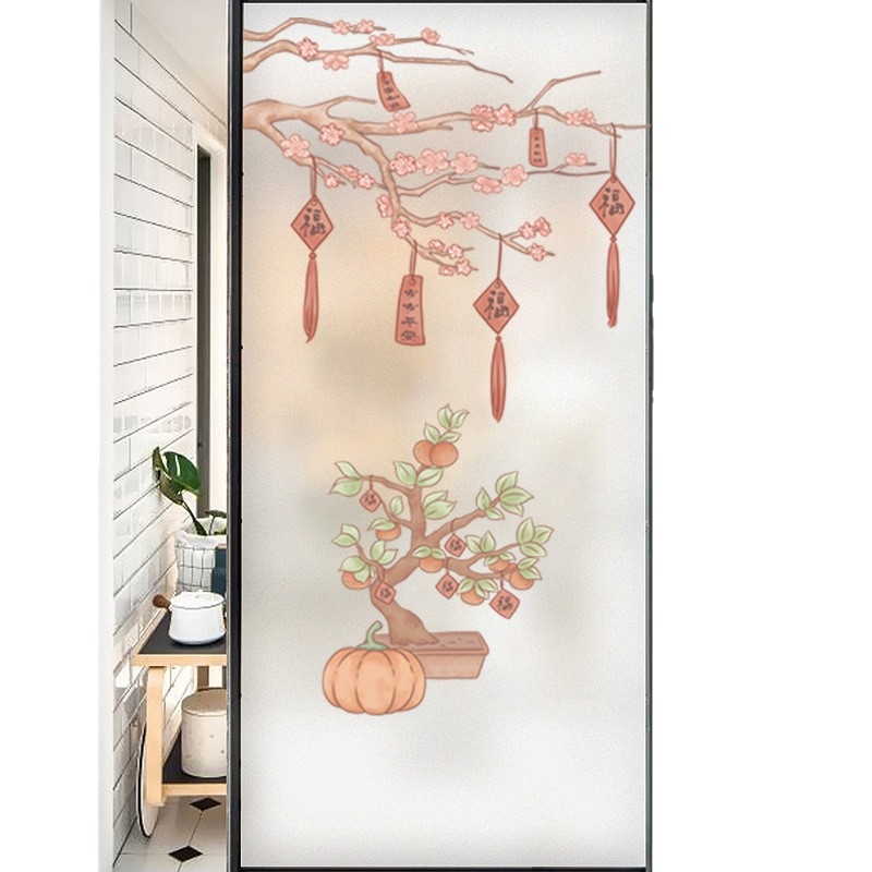 Langų plėvelė su matinou paviršiumi – elektrostatinis prilipimas, PVC; stilius: Naujasis Kinijos stilius; tinkama svetainei, miegamajam ir vonios kambariui