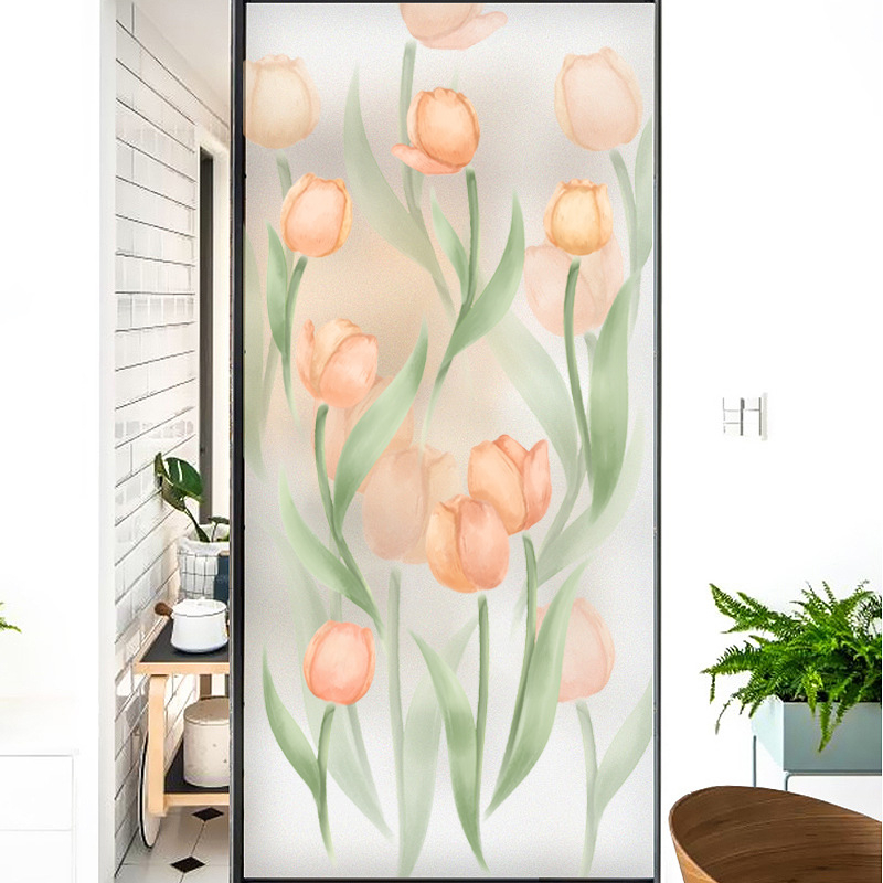 Langų plėvelė su matinou paviršiumi – elektrostatinis prilipimas, PVC; stilius: Naujasis Kinijos stilius; tinkama svetainei, miegamajam ir vonios kambariui