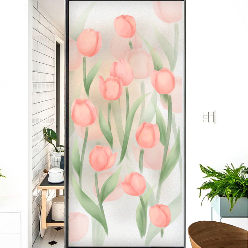 Langų plėvelė su matinou paviršiumi – elektrostatinis prilipimas, PVC; stilius: Naujasis Kinijos stilius; tinkama svetainei, miegamajam ir vonios kambariui