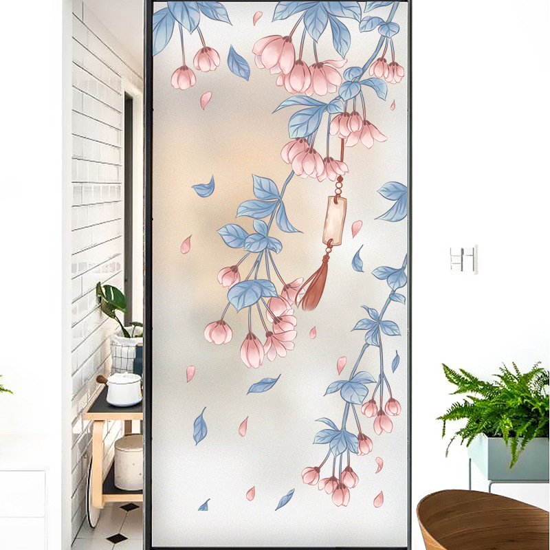 Langų plėvelė su matinou paviršiumi – elektrostatinis prilipimas, PVC; stilius: Naujasis Kinijos stilius; tinkama svetainei, miegamajam ir vonios kambariui