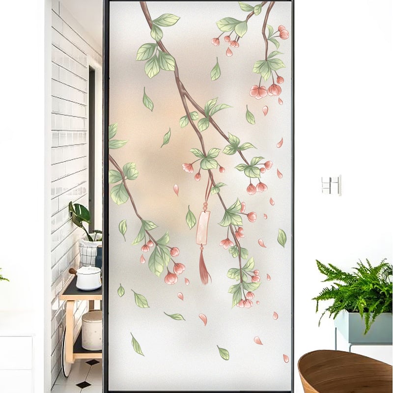 Langų plėvelė su matinou paviršiumi – elektrostatinis prilipimas, PVC; stilius: Naujasis Kinijos stilius; tinkama svetainei, miegamajam ir vonios kambariui