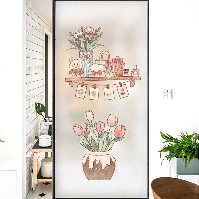 Langų plėvelė su matinou paviršiumi – elektrostatinis prilipimas, PVC; stilius: Naujasis Kinijos stilius; tinkama svetainei, miegamajam ir vonios kambariui