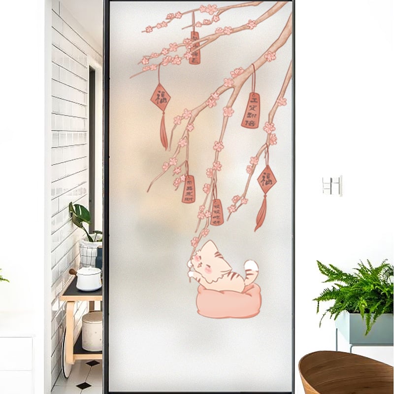 Langų plėvelė su matinou paviršiumi – elektrostatinis prilipimas, PVC; stilius: Naujasis Kinijos stilius; tinkama svetainei, miegamajam ir vonios kambariui