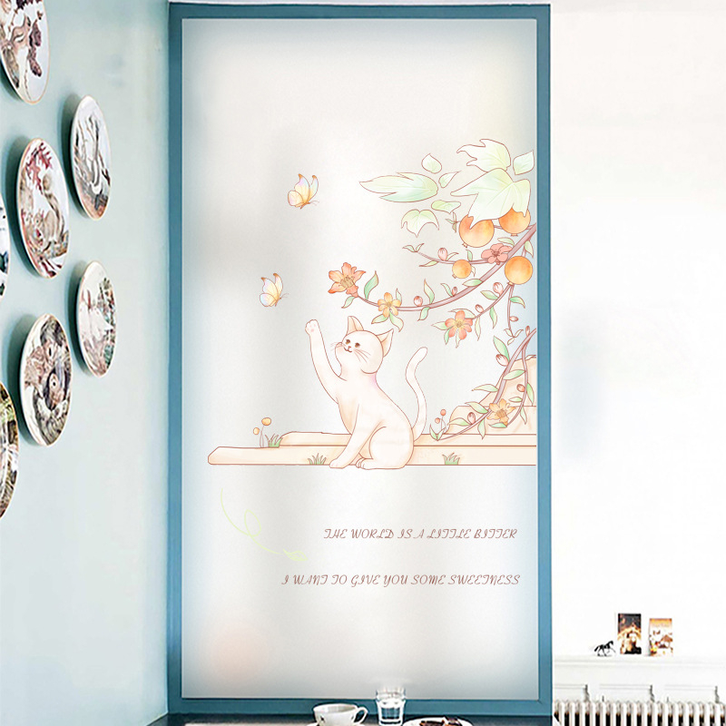 Langų plėvelė su matinou paviršiumi – elektrostatinis prilipimas, PVC; stilius: Naujasis Kinijos stilius; tinkama svetainei, miegamajam ir vonios kambariui