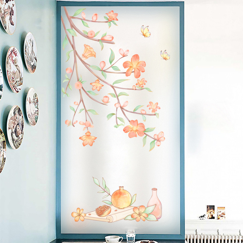 Langų plėvelė su matinou paviršiumi – elektrostatinis prilipimas, PVC; stilius: Naujasis Kinijos stilius; tinkama svetainei, miegamajam ir vonios kambariui