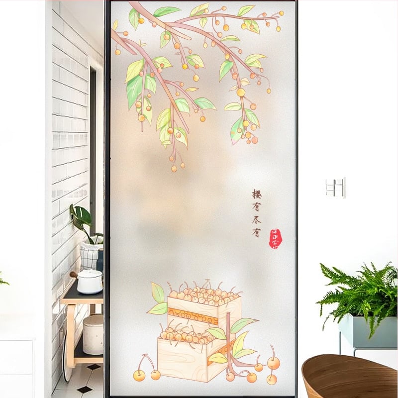 Langų plėvelė su matinou paviršiumi – elektrostatinis prilipimas, PVC; stilius: Naujasis Kinijos stilius; tinkama svetainei, miegamajam ir vonios kambariui