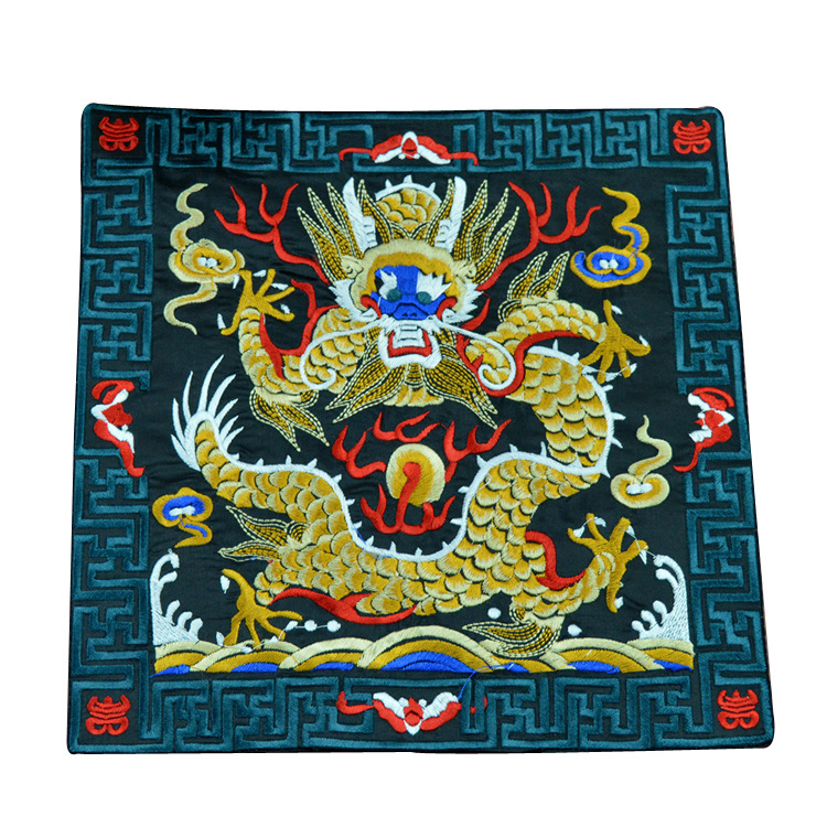 Patch brodat cu mașina – motiv Dragon Phoenix Kirin Crane, material poliester, seria Chinese Style, broderie finalizată
