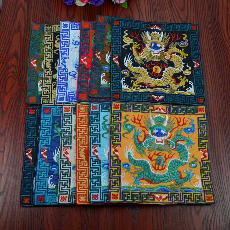 Patch brodat cu mașina – motiv Dragon Phoenix Kirin Crane, material poliester, seria Chinese Style, broderie finalizată