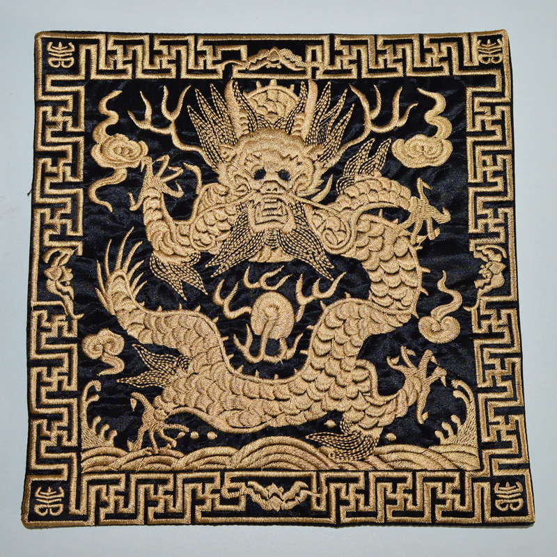 Patch brodat cu mașina – motiv Dragon Phoenix Kirin Crane, material poliester, seria Chinese Style, broderie finalizată