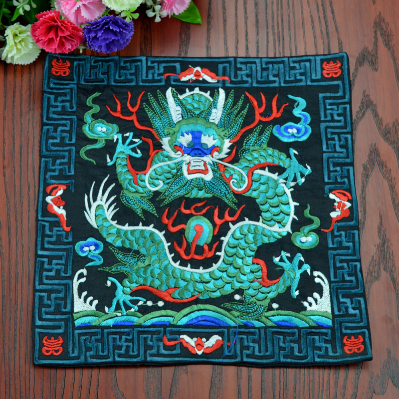 Patch brodat cu mașina – motiv Dragon Phoenix Kirin Crane, material poliester, seria Chinese Style, broderie finalizată