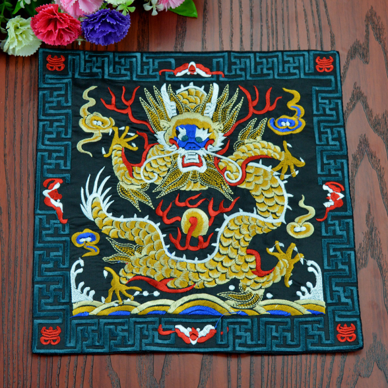 Patch brodat cu mașina – motiv Dragon Phoenix Kirin Crane, material poliester, seria Chinese Style, broderie finalizată