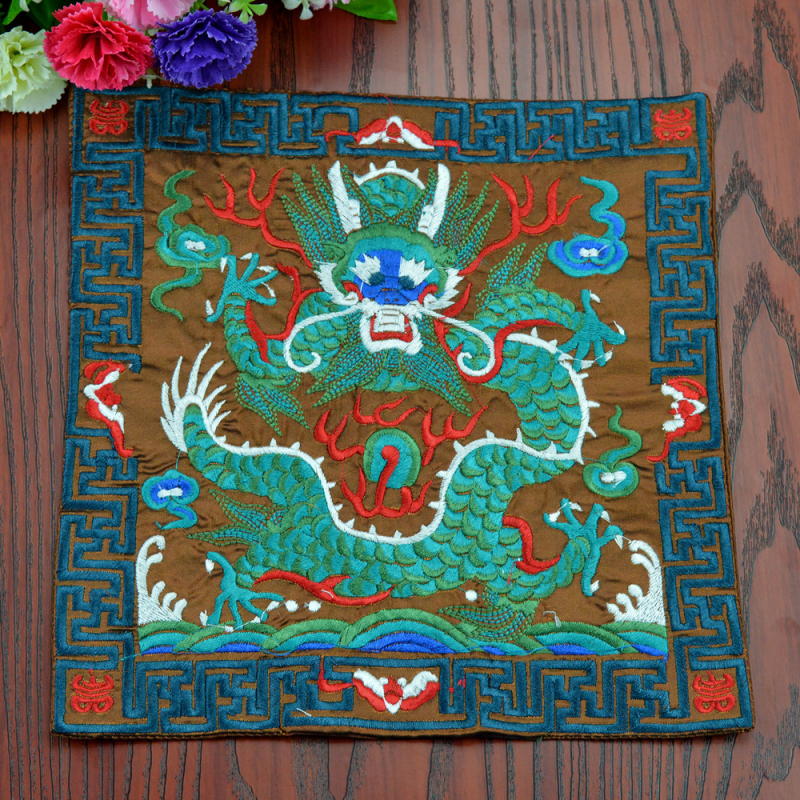 Patch brodat cu mașina – motiv Dragon Phoenix Kirin Crane, material poliester, seria Chinese Style, broderie finalizată