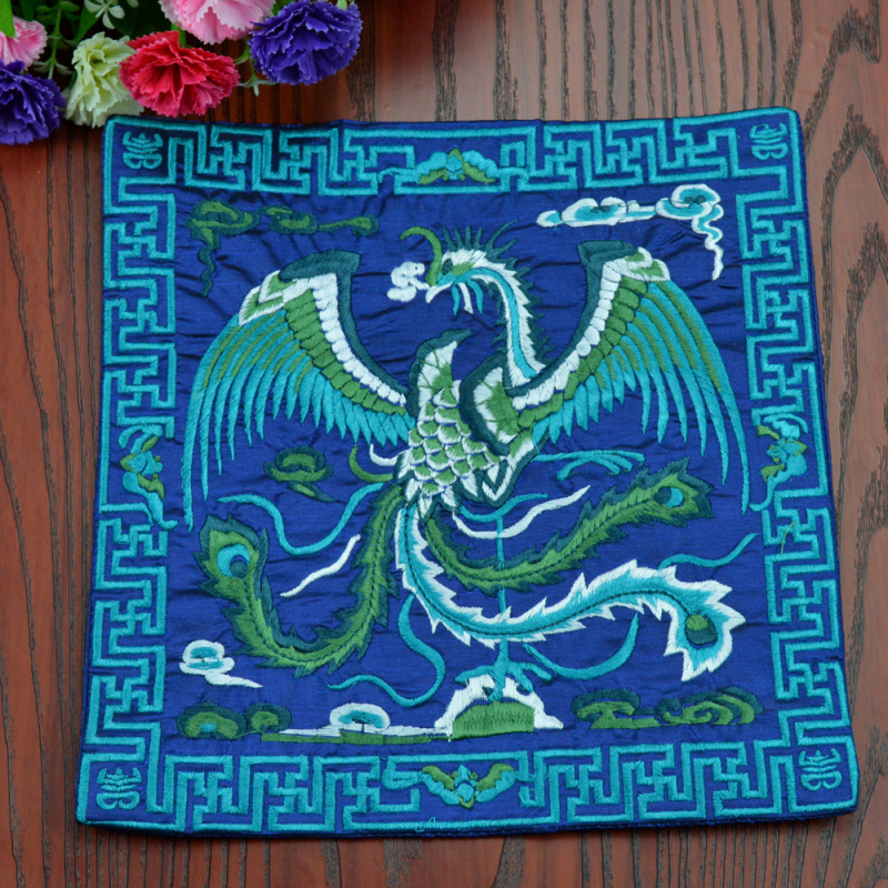 Patch brodat cu mașina – motiv Dragon Phoenix Kirin Crane, material poliester, seria Chinese Style, broderie finalizată