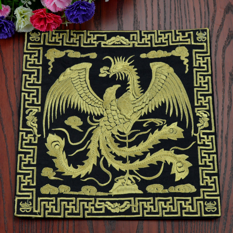 Patch brodat cu mașina – motiv Dragon Phoenix Kirin Crane, material poliester, seria Chinese Style, broderie finalizată