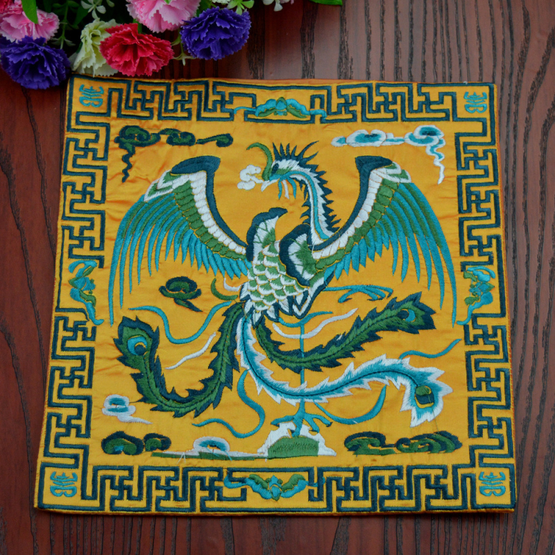 Patch brodat cu mașina – motiv Dragon Phoenix Kirin Crane, material poliester, seria Chinese Style, broderie finalizată