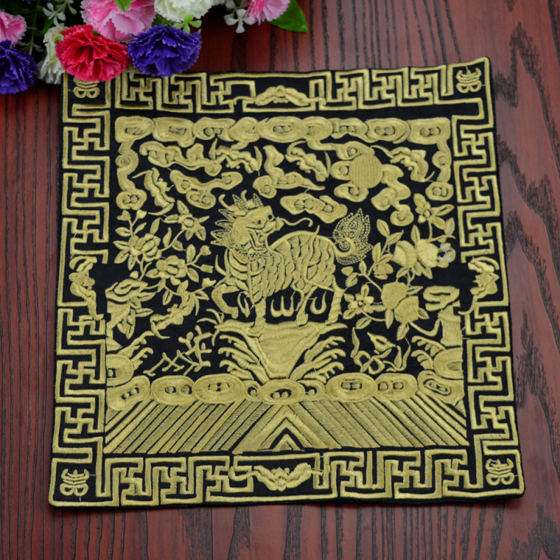 Patch brodat cu mașina – motiv Dragon Phoenix Kirin Crane, material poliester, seria Chinese Style, broderie finalizată