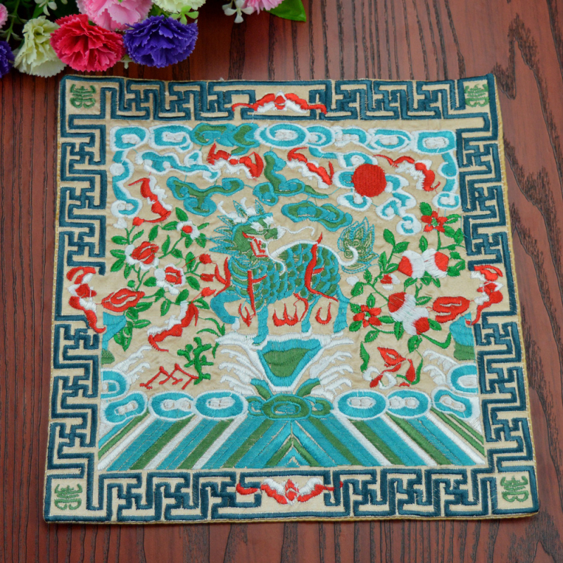 Patch brodat cu mașina – motiv Dragon Phoenix Kirin Crane, material poliester, seria Chinese Style, broderie finalizată