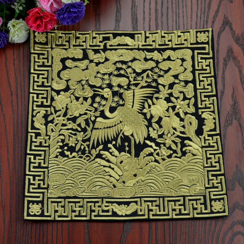 Patch brodat cu mașina – motiv Dragon Phoenix Kirin Crane, material poliester, seria Chinese Style, broderie finalizată