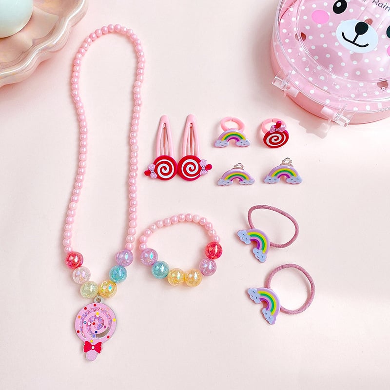 Vaikų papuošalų rinkinys - rankų darbo, plastikas/lydinys, kamuoliukų grandinė, pakabukas iš lydinio, Korėjos stiliaus, 3–10 metų