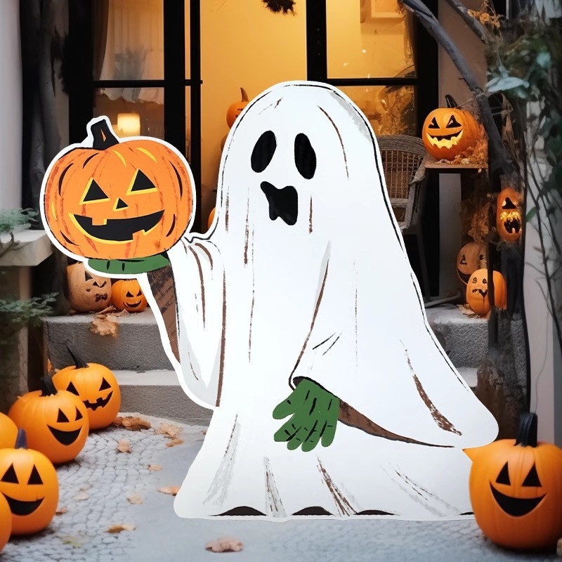 Helovyno scenos fonas su moliūgų tema, dekoracijos parduotuvės ar baro įėjimui – nuotraukų rekvizitai, medžiaga: šilko gėlės