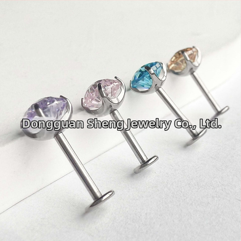 Обeци с фойерверк разрез, G23 титанови, с циркониеви кристали, унисекс геометричен дизайн