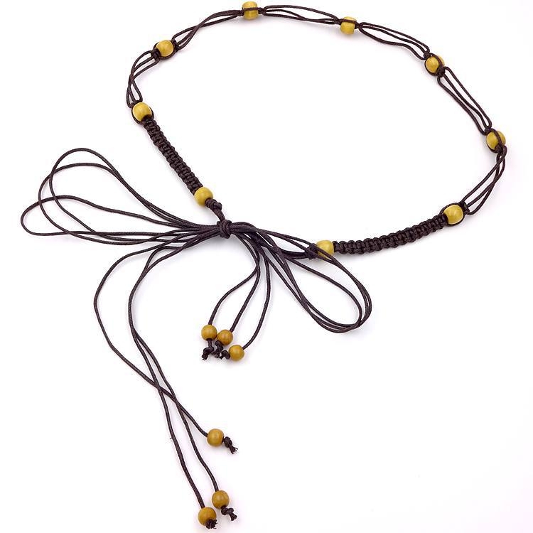 Centură talie din lanț pentru rochie și pulover, țesută manual, închidere nod, lățime sub 2 cm, material: țesătură