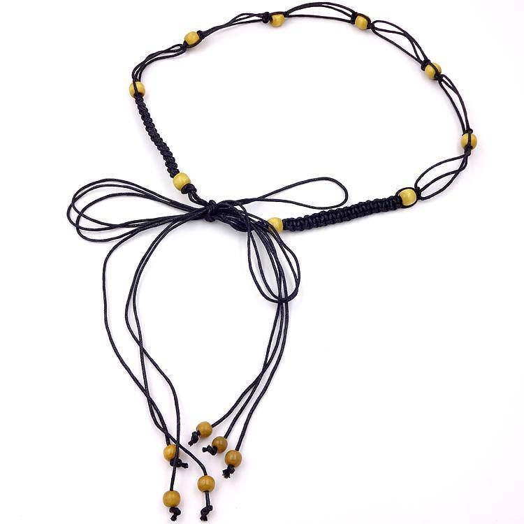 Centură talie din lanț pentru rochie și pulover, țesută manual, închidere nod, lățime sub 2 cm, material: țesătură