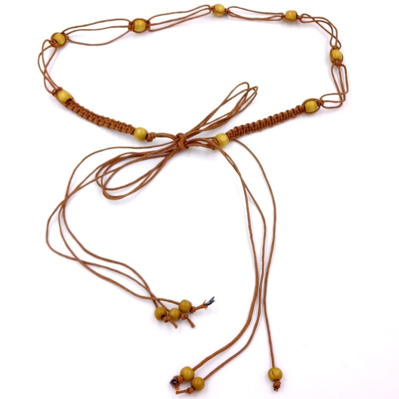 Centură talie din lanț pentru rochie și pulover, țesută manual, închidere nod, lățime sub 2 cm, material: țesătură