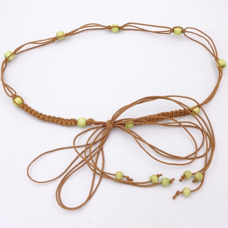 Centură talie din lanț pentru rochie și pulover, țesută manual, închidere nod, lățime sub 2 cm, material: țesătură