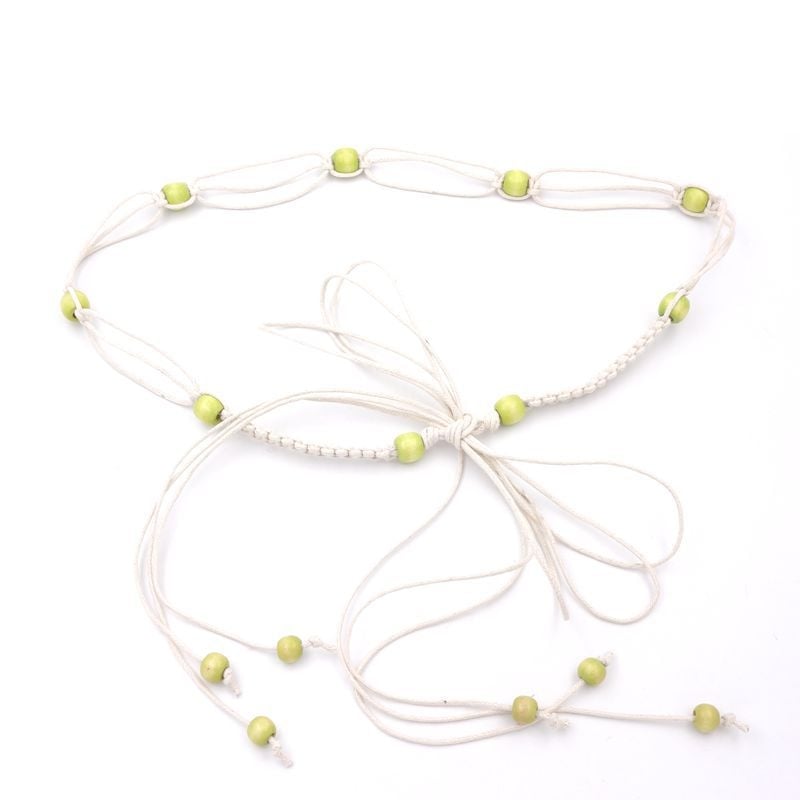 Centură talie din lanț pentru rochie și pulover, țesută manual, închidere nod, lățime sub 2 cm, material: țesătură