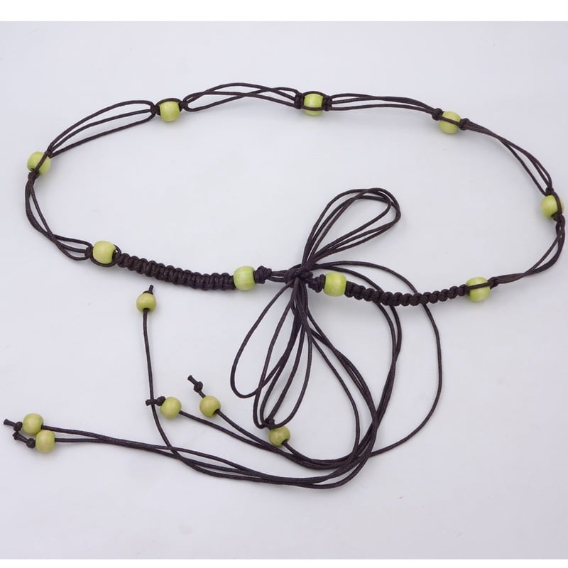 Centură talie din lanț pentru rochie și pulover, țesută manual, închidere nod, lățime sub 2 cm, material: țesătură