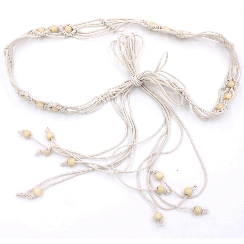 Centură talie din lanț pentru rochie și pulover, țesută manual, închidere nod, lățime sub 2 cm, material: țesătură